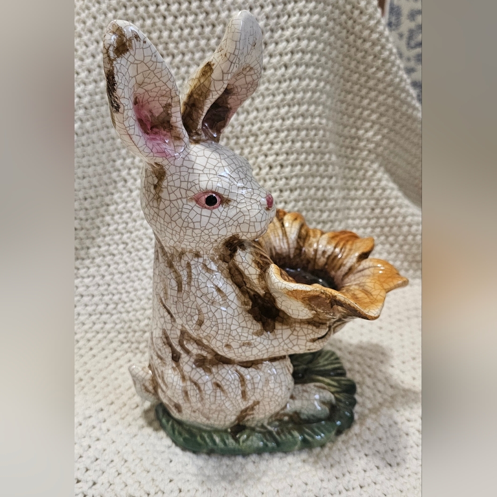 Whimsical Ceramic Rabbit with Sunflower - Picture 4 of 9